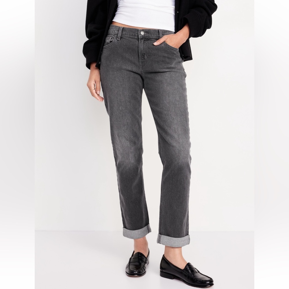 NWT Old Navy Mid-Rise Wow Boyfriend Straight Jeans - Faded Black